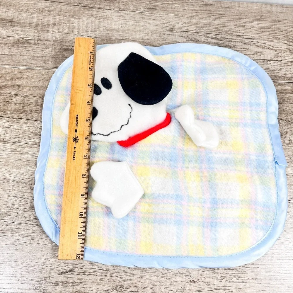 Vintage Knickerbocker Snoopy Plaid Satin Baby Security‎ Blanket Peanuts RARE